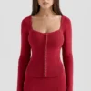 Agatha Red Fitted Long Sleeve Top