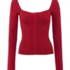 Agatha Red Fitted Long Sleeve Top