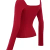 Agatha Red Fitted Long Sleeve Top