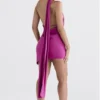 Aida Hot Pink Asymmetric Wrap Neck Dress