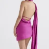 Aida Hot Pink Asymmetric Wrap Neck Dress
