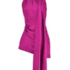 Aida Hot Pink Asymmetric Wrap Neck Dress