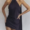 Aida Night Shade Asymmetric Wrap Neck Dress