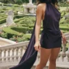 Aida Night Shade Asymmetric Wrap Neck Dress