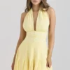 Ailani Butter Yellow Georgette Halter Neck Mini Dress