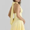 Ailani Butter Yellow Georgette Halter Neck Mini Dress
