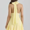 Ailani Butter Yellow Georgette Halter Neck Mini Dress