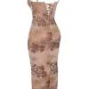 Aiza Cream Floral Print Maxi Dress