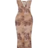 Aiza Cream Floral Print Maxi Dress