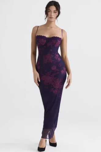 Aiza Grape Floral Print Maxi Dress