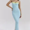 Aiza Ocean Blue Contrast Lace Maxi Dress