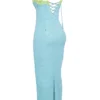 Aiza Ocean Blue Contrast Lace Maxi Dress