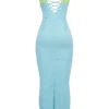 Aiza Ocean Blue Contrast Lace Maxi Dress
