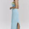 Aiza Ocean Blue Contrast Lace Maxi Dress