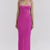 Aiza Raspberry Lace Trimmed Maxi Dress