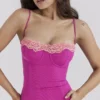Aiza Raspberry Lace Trimmed Maxi Dress