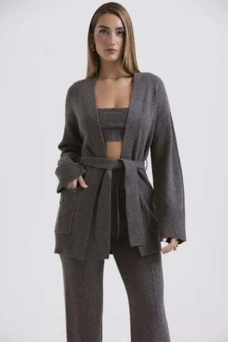 Alaia Charcoal Cashmere Blend Belted Cardigan