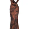 Alaina Antique Copper Bias Cut Maxi Dress