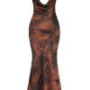 Alaina Antique Copper Bias Cut Maxi Dress