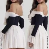 Alana Black & Cream Off Shoulder Dress