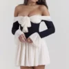 Alana Black & Cream Off Shoulder Dress