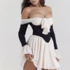 Alana Black & Cream Off Shoulder Dress