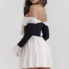 Alana Black & Cream Off Shoulder Dress