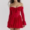 Alana Scarlet Off Shoulder Dress