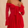 Alana Scarlet Off Shoulder Dress