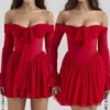Alana Scarlet Off Shoulder Dress