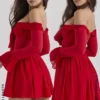 Alana Scarlet Off Shoulder Dress