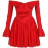 Alana Scarlet Off Shoulder Dress
