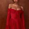 Alana Scarlet Off Shoulder Dress
