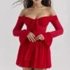 Alana Scarlet Off Shoulder Dress