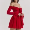 Alana Scarlet Off Shoulder Dress