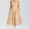 Alba Honeyflower Print Gathered Cotton Midi Dress