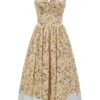 Alba Honeyflower Print Gathered Cotton Midi Dress