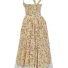 Alba Honeyflower Print Gathered Cotton Midi Dress