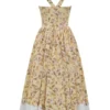 Alba Honeyflower Print Gathered Cotton Midi Dress
