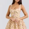 Alba Honeyflower Print Gathered Cotton Midi Dress