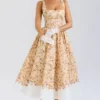 Alba Honeyflower Print Gathered Cotton Midi Dress