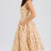 Alba Honeyflower Print Gathered Cotton Midi Dress