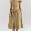 Alessandra Gold Jacquard Midi Dress with Detachable Bow