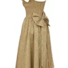 Alessandra Gold Jacquard Midi Dress with Detachable Bow
