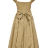 Alessandra Gold Jacquard Midi Dress with Detachable Bow