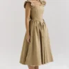 Alessandra Gold Jacquard Midi Dress with Detachable Bow