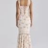 Alessina Ivory Vintage Rose Print Cotton + Lace Maxi Dress