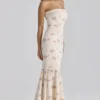 Alessina Ivory Vintage Rose Print Cotton + Lace Maxi Dress