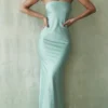 Alette Jade Satin Strapless Maxi Dress