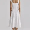 Alira White Pleated Cotton Peekaboo Midi Dress